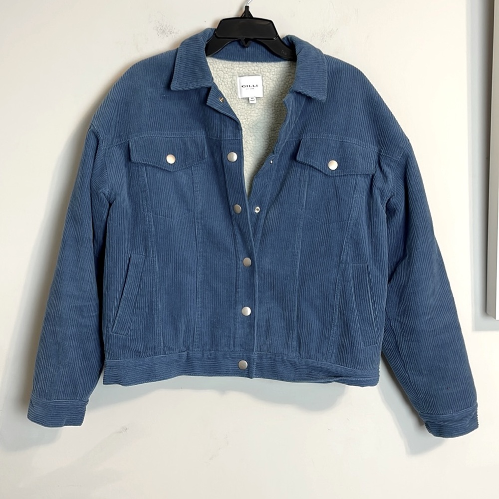 Gilli Blue corduroy jacket with faux cozy Sherpa interior size Medium